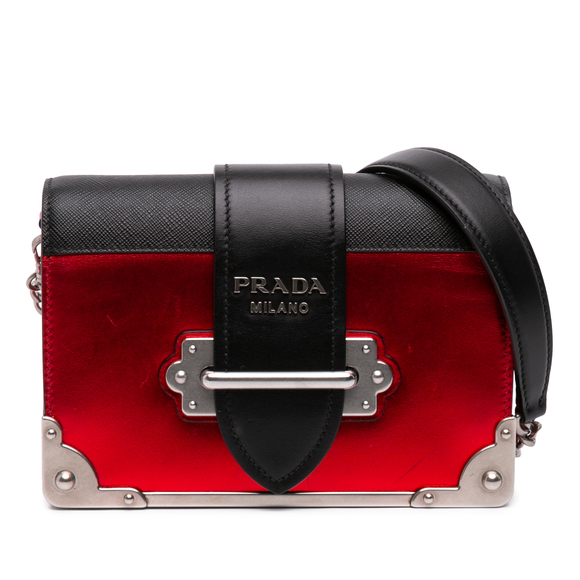 Prada Handbags - Pre-Loved Prada Saffiano Trimmed Metallic Vitello Cahier Bag